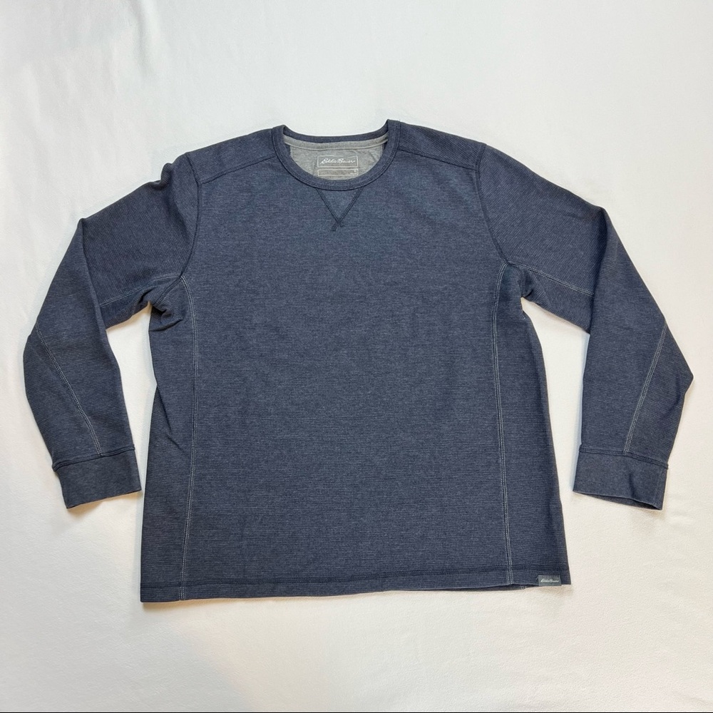 Eddie Bauer Shirt Mens XL X-Large Blue Thermal Waffle Long Sleeve Crew Neck Warm